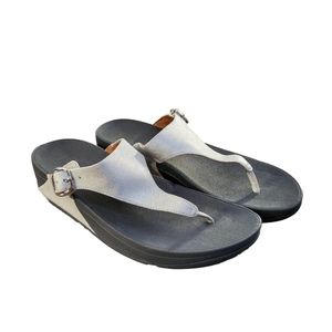 Fitflop The Skinny Toe Post Womens Sandals Size 8 White Buckle Silver Platform